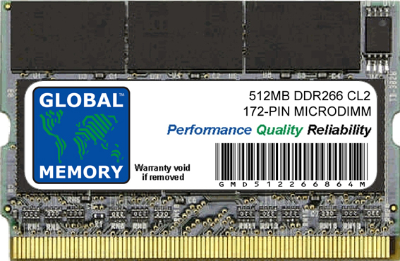 512MB DDR 266MHz PC2100 172-PIN MICRODIMM MEMORY RAM FOR LAPTOPS/NOTEBOOKS